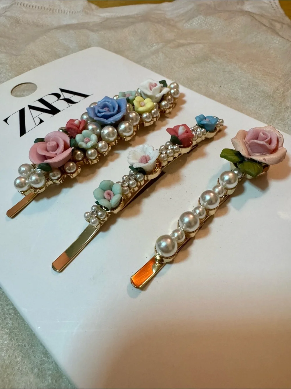 Zara Floral Pearl Hair Clips Set - NWT Romantic Pastel Colors